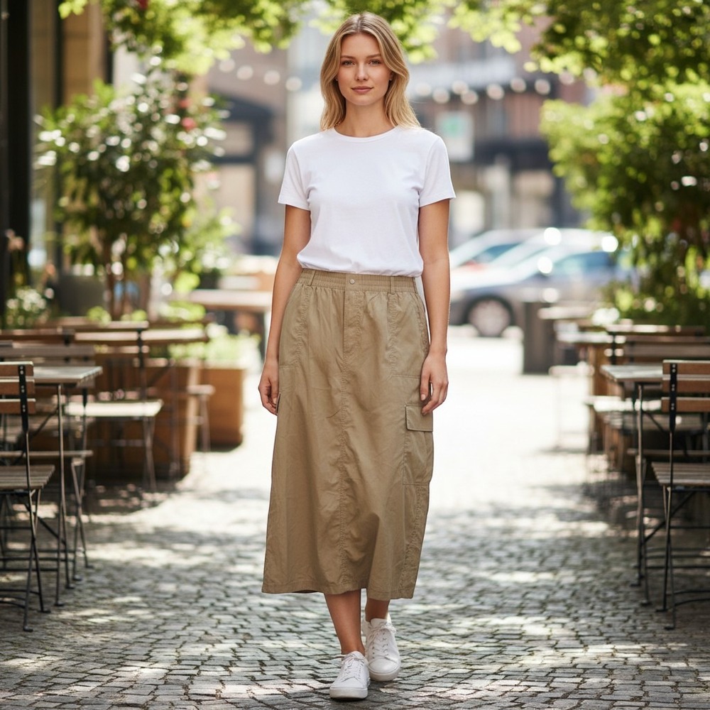 OFFLINE by Aerie Cargo Maxi Skirt Women XXL Tan Khaki Outdoor Utility